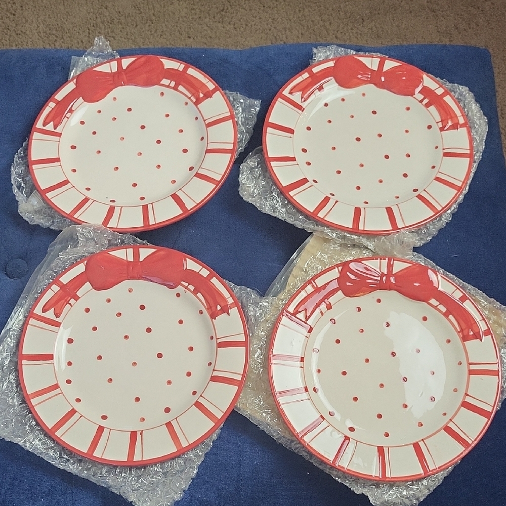 Red & White Polka Dot Dessert Plates Set Of Four